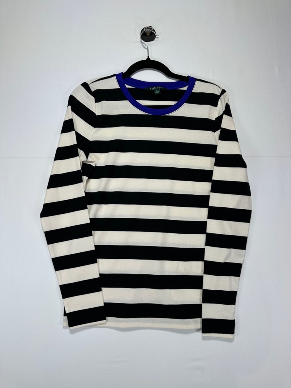 Lauren Ralph Lauren Striped Cotton Top Black White Crew Neck Minimalist Preppy